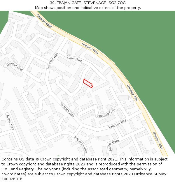 39, TRAJAN GATE, STEVENAGE, SG2 7QG: Location map and indicative extent of plot