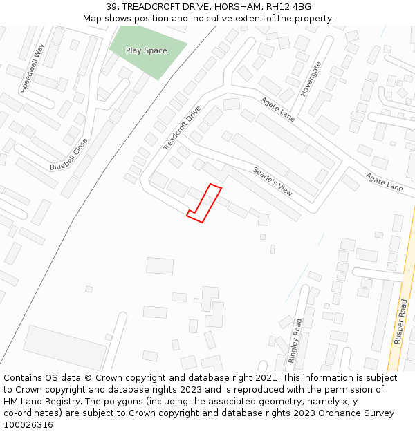 39, TREADCROFT DRIVE, HORSHAM, RH12 4BG: Location map and indicative extent of plot