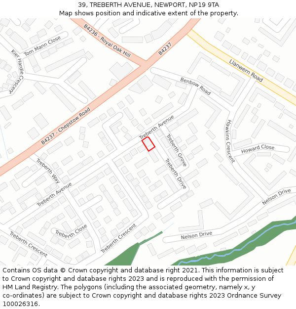 39, TREBERTH AVENUE, NEWPORT, NP19 9TA: Location map and indicative extent of plot