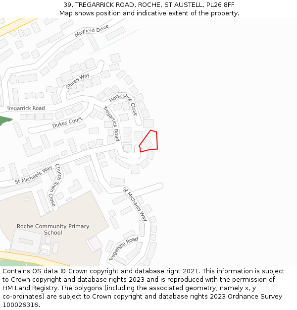 39, TREGARRICK ROAD, ROCHE, ST AUSTELL, PL26 8FF: Location map and indicative extent of plot