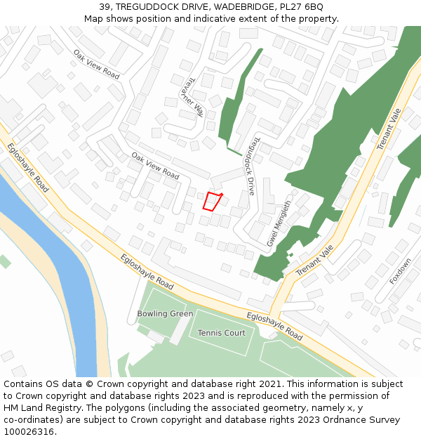 39, TREGUDDOCK DRIVE, WADEBRIDGE, PL27 6BQ: Location map and indicative extent of plot