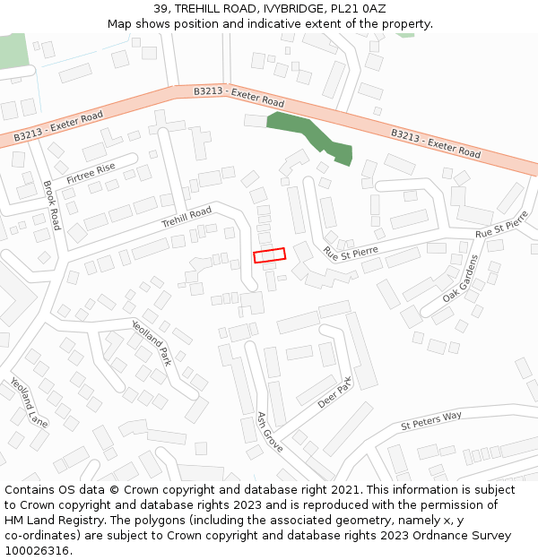 39, TREHILL ROAD, IVYBRIDGE, PL21 0AZ: Location map and indicative extent of plot