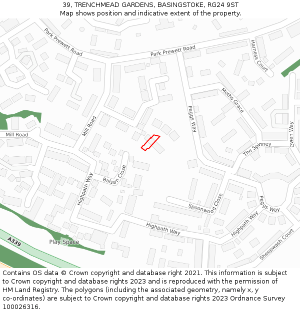 39, TRENCHMEAD GARDENS, BASINGSTOKE, RG24 9ST: Location map and indicative extent of plot