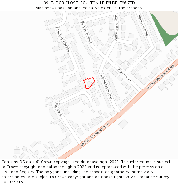 39, TUDOR CLOSE, POULTON-LE-FYLDE, FY6 7TD: Location map and indicative extent of plot