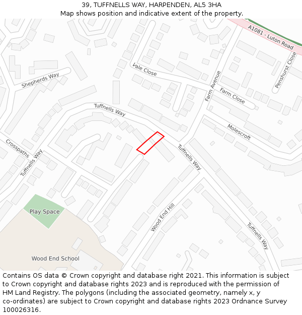 39, TUFFNELLS WAY, HARPENDEN, AL5 3HA: Location map and indicative extent of plot