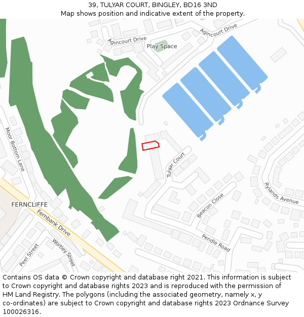 39, TULYAR COURT, BINGLEY, BD16 3ND: Location map and indicative extent of plot