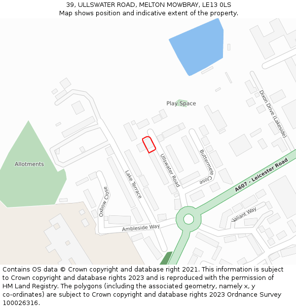 39, ULLSWATER ROAD, MELTON MOWBRAY, LE13 0LS: Location map and indicative extent of plot