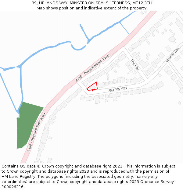 39, UPLANDS WAY, MINSTER ON SEA, SHEERNESS, ME12 3EH: Location map and indicative extent of plot