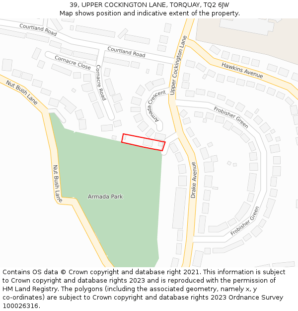 39, UPPER COCKINGTON LANE, TORQUAY, TQ2 6JW: Location map and indicative extent of plot