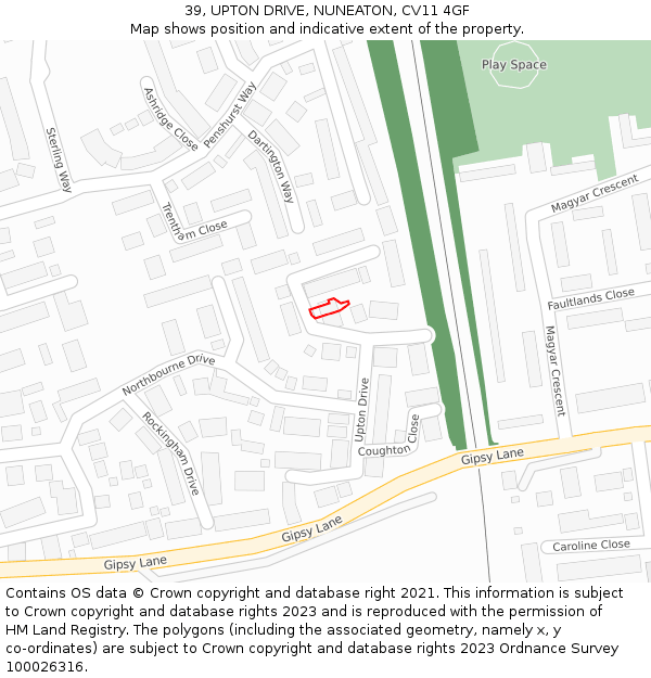 39, UPTON DRIVE, NUNEATON, CV11 4GF: Location map and indicative extent of plot