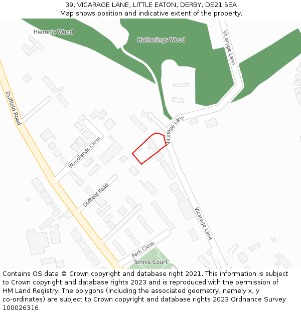 39, VICARAGE LANE, LITTLE EATON, DERBY, DE21 5EA: Location map and indicative extent of plot