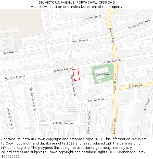 39, VICTORIA AVENUE, PORTHCAWL, CF36 3HD: Location map and indicative extent of plot