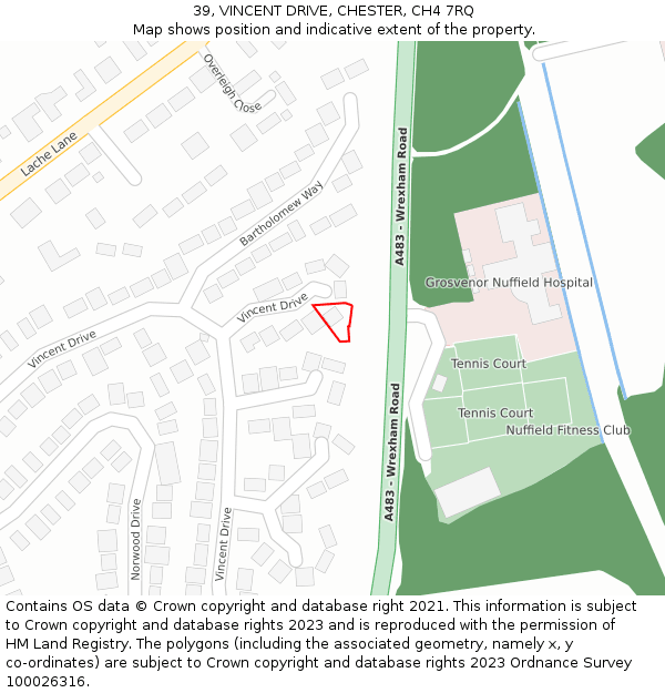 39, VINCENT DRIVE, CHESTER, CH4 7RQ: Location map and indicative extent of plot