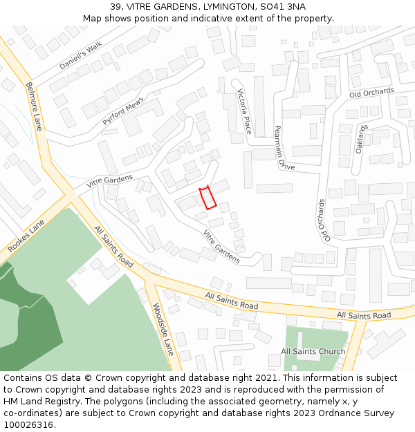 39, VITRE GARDENS, LYMINGTON, SO41 3NA: Location map and indicative extent of plot