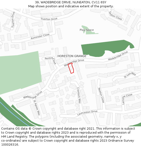 39, WADEBRIDGE DRIVE, NUNEATON, CV11 6SY: Location map and indicative extent of plot