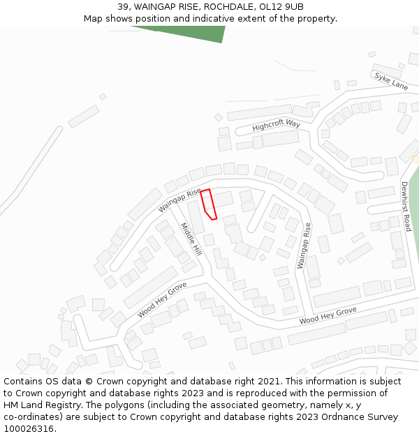 39, WAINGAP RISE, ROCHDALE, OL12 9UB: Location map and indicative extent of plot