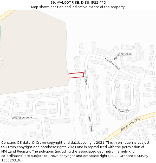 39, WALCOT RISE, DISS, IP22 4PD: Location map and indicative extent of plot