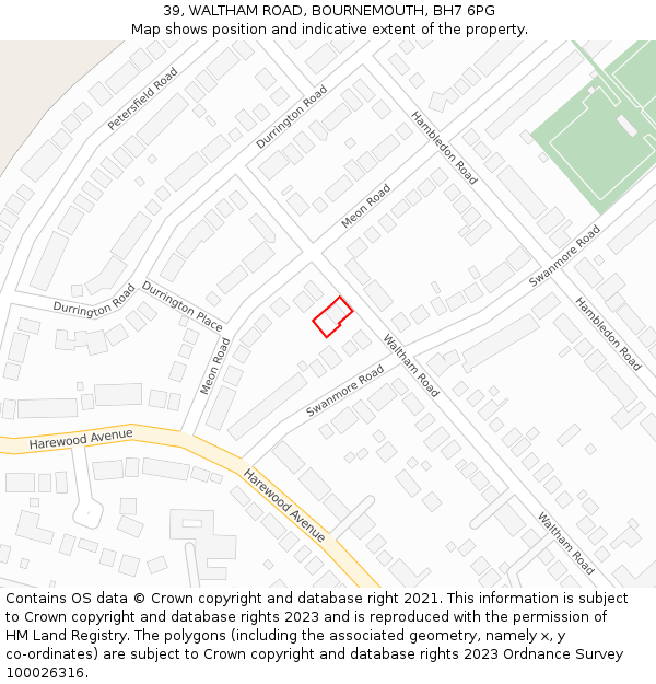 39, WALTHAM ROAD, BOURNEMOUTH, BH7 6PG: Location map and indicative extent of plot
