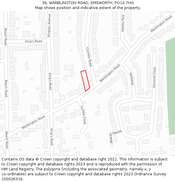 39, WARBLINGTON ROAD, EMSWORTH, PO10 7HG: Location map and indicative extent of plot