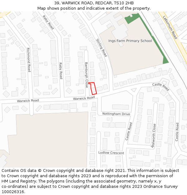39, WARWICK ROAD, REDCAR, TS10 2HB: Location map and indicative extent of plot