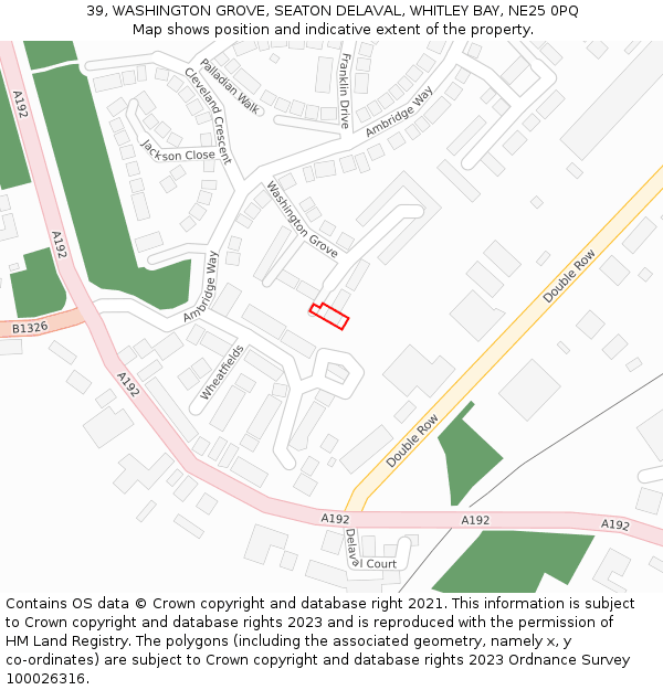 39, WASHINGTON GROVE, SEATON DELAVAL, WHITLEY BAY, NE25 0PQ: Location map and indicative extent of plot