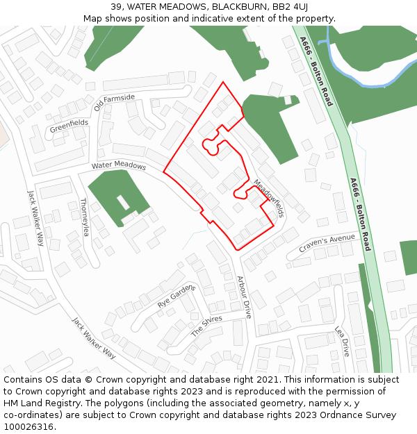 39, WATER MEADOWS, BLACKBURN, BB2 4UJ: Location map and indicative extent of plot