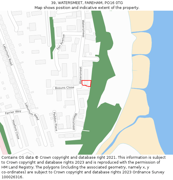 39, WATERSMEET, FAREHAM, PO16 0TG: Location map and indicative extent of plot