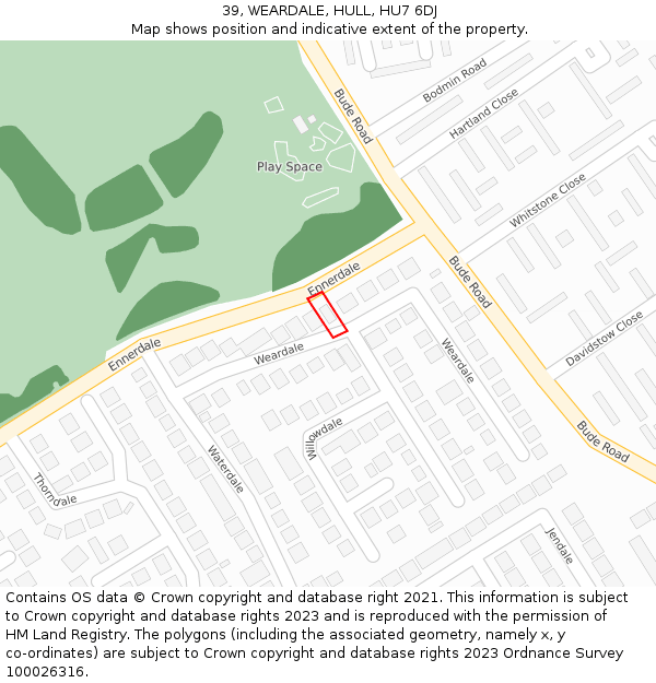 39, WEARDALE, HULL, HU7 6DJ: Location map and indicative extent of plot