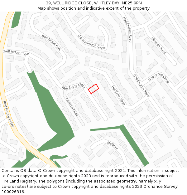 39, WELL RIDGE CLOSE, WHITLEY BAY, NE25 9PN: Location map and indicative extent of plot