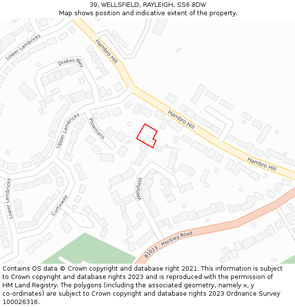 39, WELLSFIELD, RAYLEIGH, SS6 8DW: Location map and indicative extent of plot