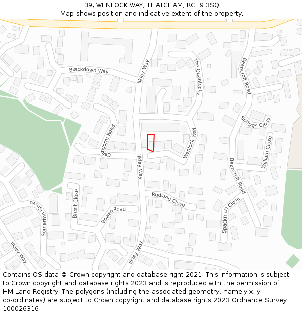 39, WENLOCK WAY, THATCHAM, RG19 3SQ: Location map and indicative extent of plot