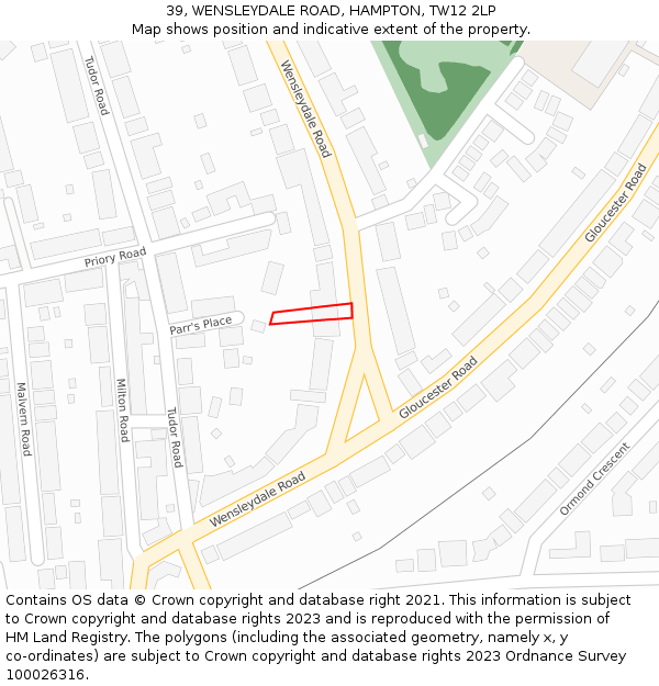 39, WENSLEYDALE ROAD, HAMPTON, TW12 2LP: Location map and indicative extent of plot