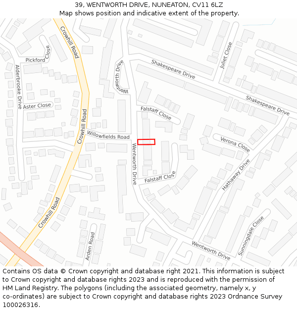 39, WENTWORTH DRIVE, NUNEATON, CV11 6LZ: Location map and indicative extent of plot