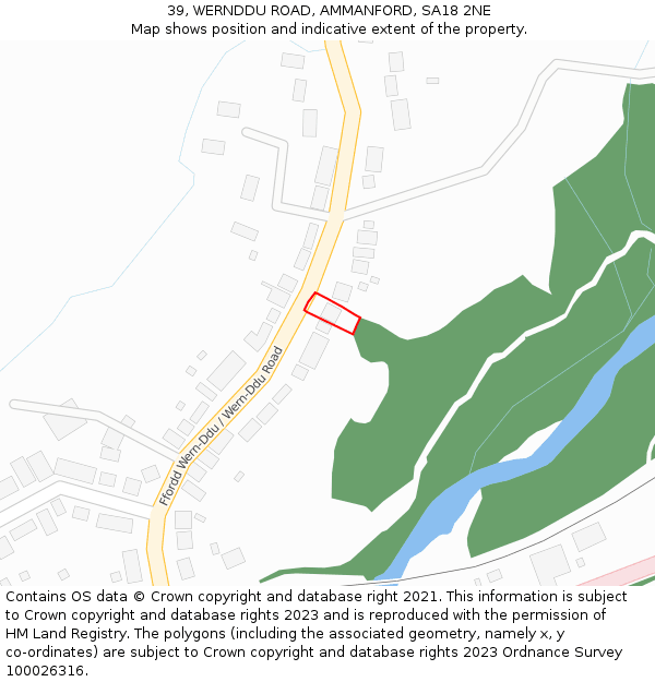 39, WERNDDU ROAD, AMMANFORD, SA18 2NE: Location map and indicative extent of plot