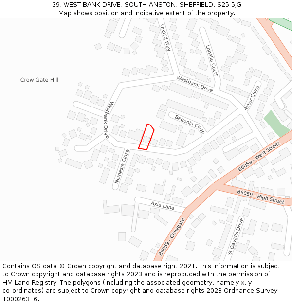 39, WEST BANK DRIVE, SOUTH ANSTON, SHEFFIELD, S25 5JG: Location map and indicative extent of plot