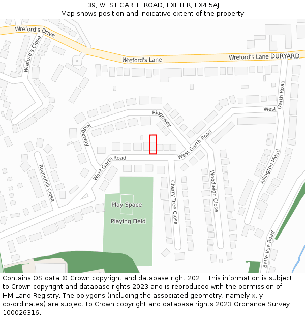 39, WEST GARTH ROAD, EXETER, EX4 5AJ: Location map and indicative extent of plot