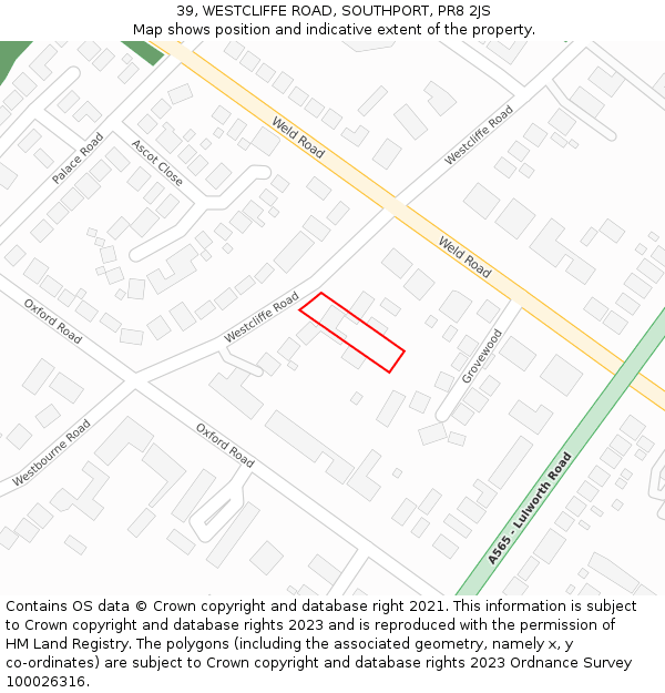 39, WESTCLIFFE ROAD, SOUTHPORT, PR8 2JS: Location map and indicative extent of plot