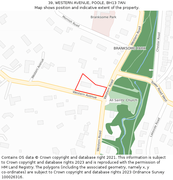 39, WESTERN AVENUE, POOLE, BH13 7AN: Location map and indicative extent of plot