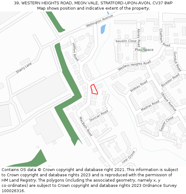 39, WESTERN HEIGHTS ROAD, MEON VALE, STRATFORD-UPON-AVON, CV37 8WP: Location map and indicative extent of plot