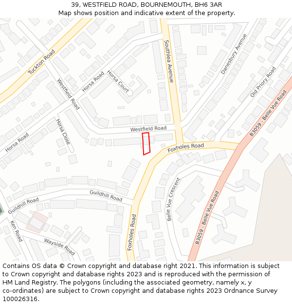 39, WESTFIELD ROAD, BOURNEMOUTH, BH6 3AR: Location map and indicative extent of plot