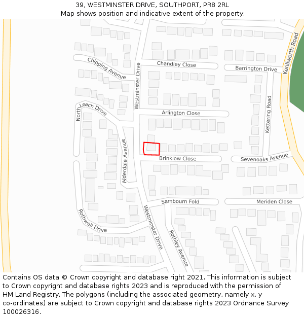 39, WESTMINSTER DRIVE, SOUTHPORT, PR8 2RL: Location map and indicative extent of plot