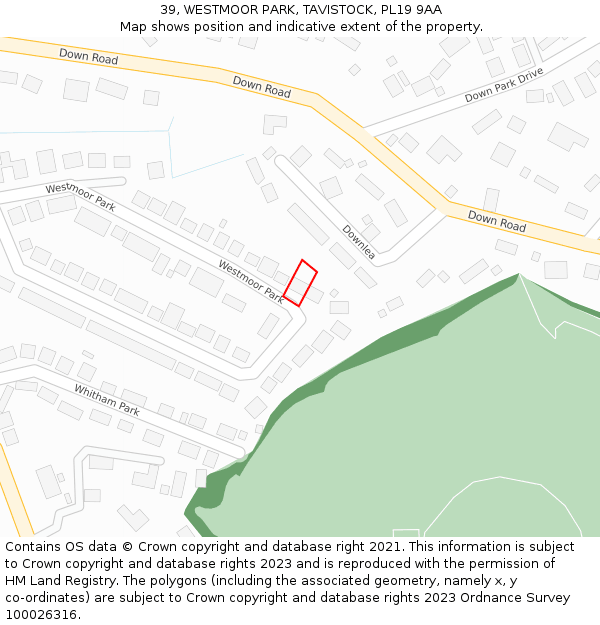 39, WESTMOOR PARK, TAVISTOCK, PL19 9AA: Location map and indicative extent of plot