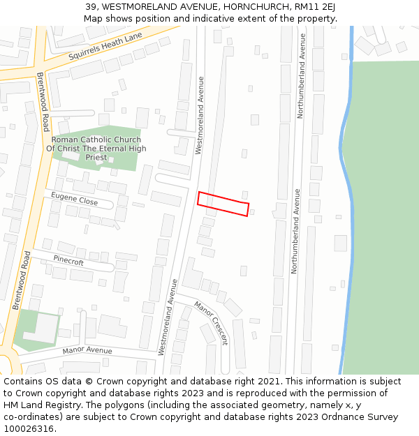 39, WESTMORELAND AVENUE, HORNCHURCH, RM11 2EJ: Location map and indicative extent of plot