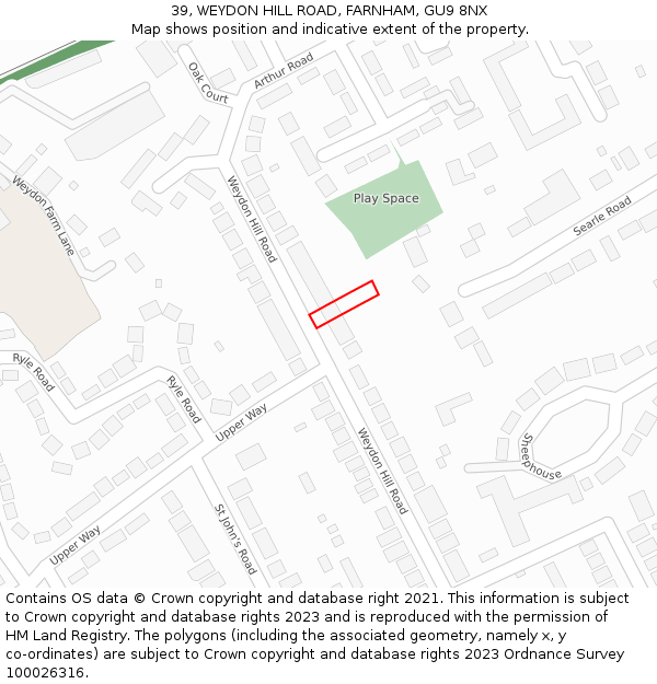 39, WEYDON HILL ROAD, FARNHAM, GU9 8NX: Location map and indicative extent of plot
