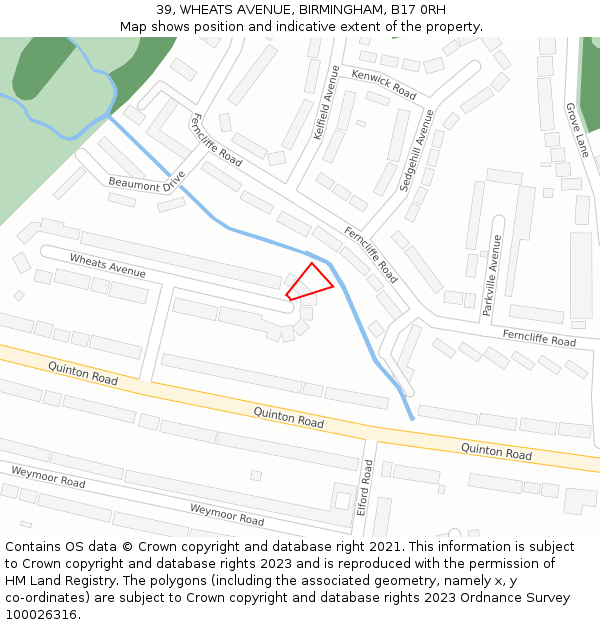 39, WHEATS AVENUE, BIRMINGHAM, B17 0RH: Location map and indicative extent of plot