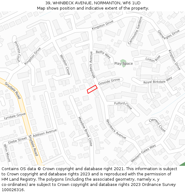 39, WHINBECK AVENUE, NORMANTON, WF6 1UD: Location map and indicative extent of plot