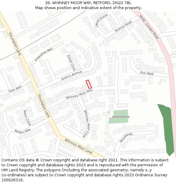 39, WHINNEY MOOR WAY, RETFORD, DN22 7BL: Location map and indicative extent of plot