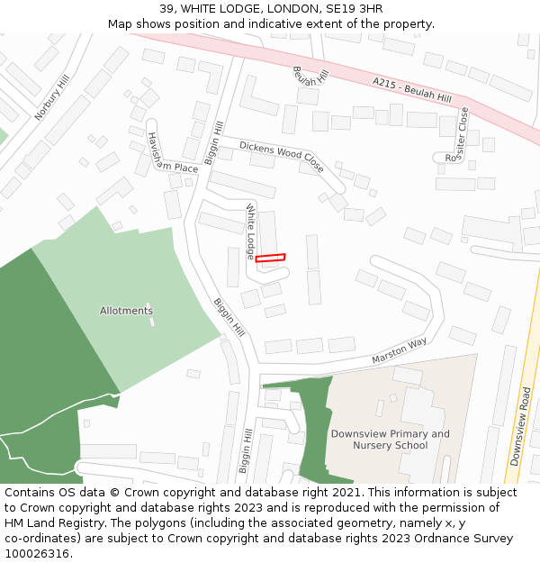 39, WHITE LODGE, LONDON, SE19 3HR: Location map and indicative extent of plot