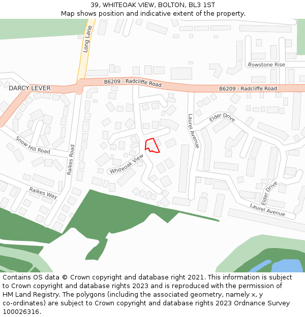 39, WHITEOAK VIEW, BOLTON, BL3 1ST: Location map and indicative extent of plot