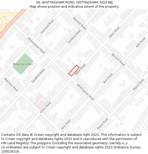 39, WHITTINGHAM ROAD, NOTTINGHAM, NG3 6BJ: Location map and indicative extent of plot